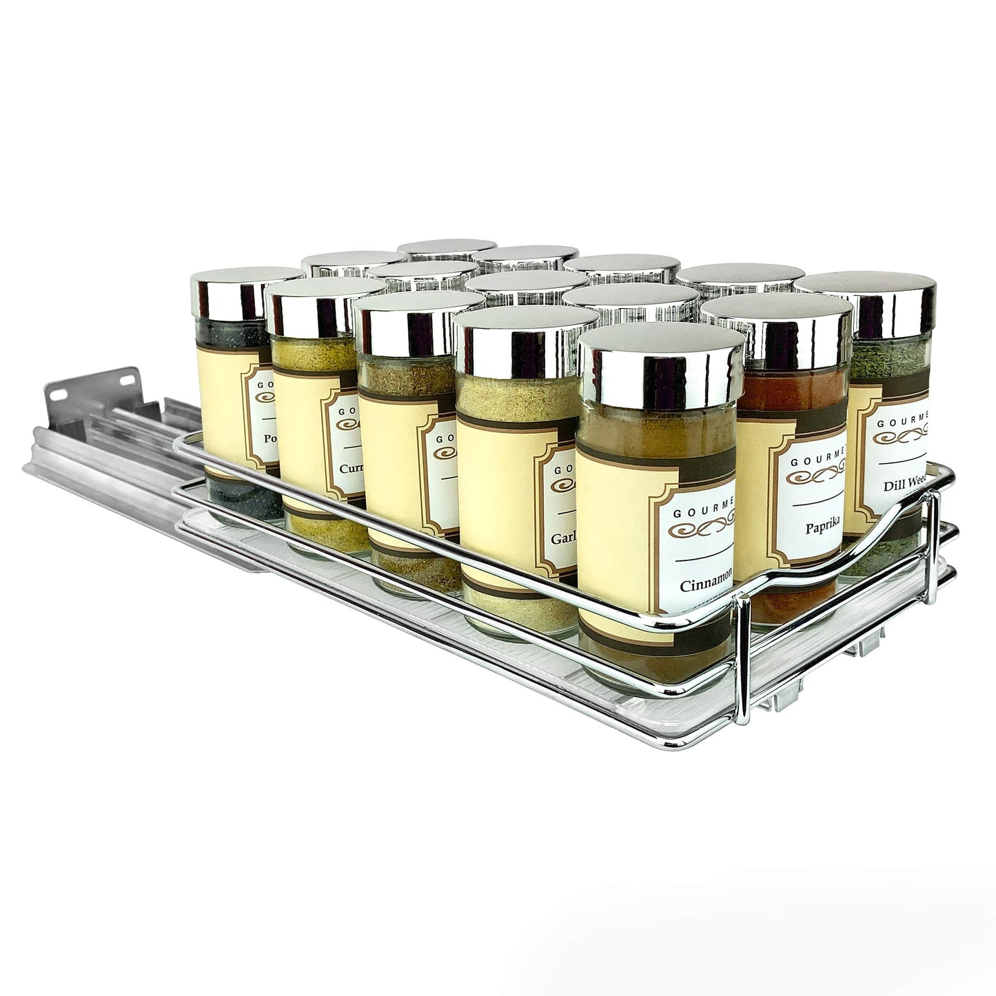 LYNK PROFESSIONAL® Pull Out Spice Rack Organizer for Inside Kitchen Cabinets - 4-1/4 inch Wide - Slide Out Drawer – Chrome Sliding Spice Cabinet Organization Shelf Racks - 2 Tier