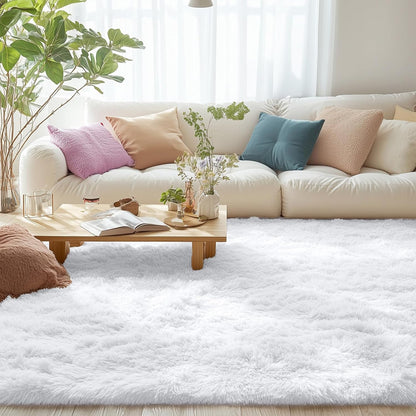 OLANLY Area Rug - Soft Fluffy Shaggy Design | Machine Washable 5x6 for Living Room & Bedroom Decor - White