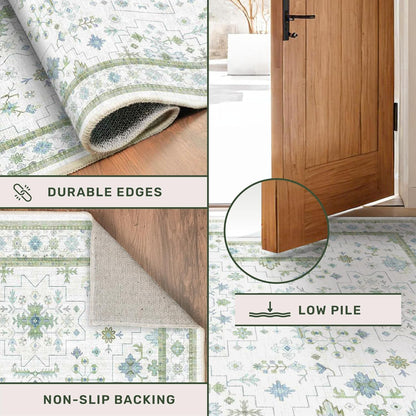 Skiennix Large 8x12 Area Rug - Washable Non-Skid Geometric Floral Design for Living Room & Bedroom