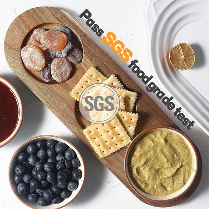 Artena 6oz Turquoise Solid Ceramic Chips and Dip Serving Platter with Acacia Wooden Tray, 4.5inch Glazing Small Serving Bowls/Dipping Dishes for Condiments,Side Dishes, Dipping, Pre, Dessert, Salsa