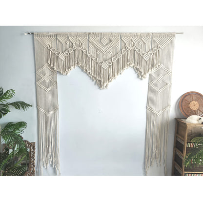 ANMINY Boho Macrame Wedding Backdrop for Arbor Arch Large Macrame Curtains Wall Hanging Handmade Window Doorway Macrame Curtains Tapestry Art Decor with Tassels 79''W x 79''L