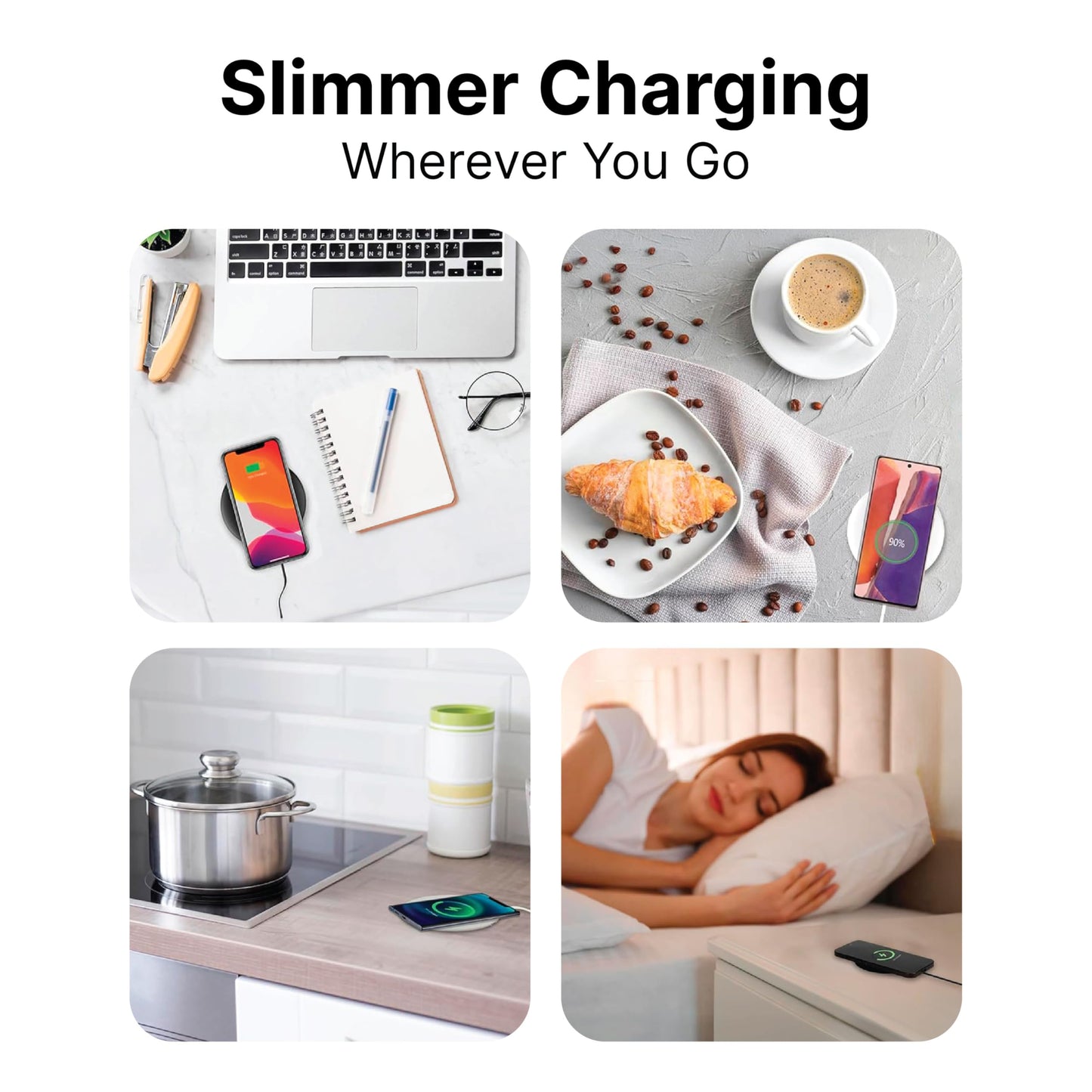 IJS Ultra Slim Universal Fast Wireless Charger - Phone Charger Compatible with All Qi Enabled Phones - Smart Round Fast Charging Pad for Multiple Devices (Black)