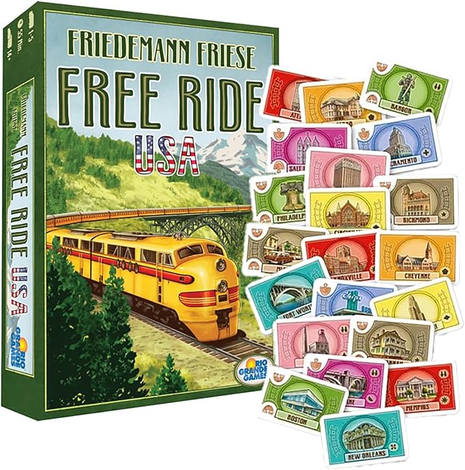 Rio Grande Games: Free Ride USA - Railroad Development Strategy Board Game 1950s America Themed Train Game Connect Cities Ages 14+ 1-5 Players