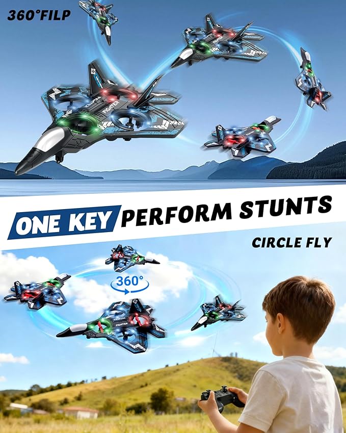 Drones for Kids Form RC Plane Remote Control Airplane Aircrafts for Boys and Girls Jet Helicopter Drones with LED Lights 360° Flip 2 Rechargeable Batteries Easter Gift for Kids(2 Batteries)