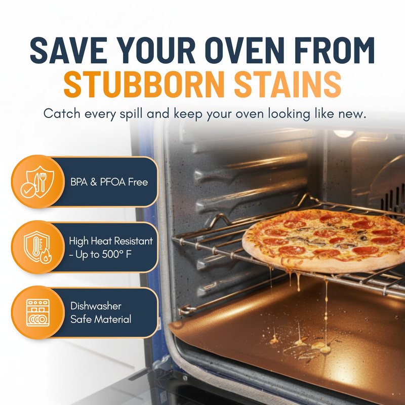 Oven Liners for Bottom of Oven - 2 Pack Large Heavy Duty Mats, 17”x25” Non-Stick Reusable Liner for Electric, Gas, Toasters, Grills - BPA & PFOA Free Kitchen Accessory to Keep It Clean (Copper)