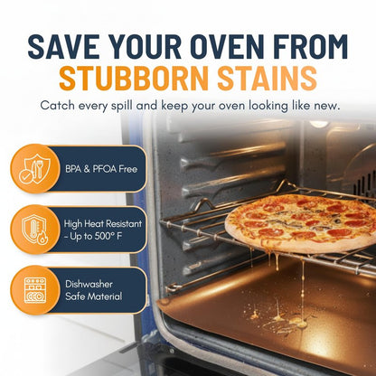Oven Liners for Bottom of Oven - 2 Pack Large Heavy Duty Mats, 17”x25” Non-Stick Reusable Liner for Electric, Gas, Toasters, Grills - BPA & PFOA Free Kitchen Accessory to Keep It Clean (Copper)
