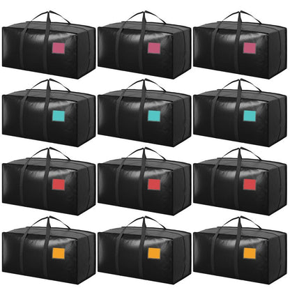 RMOHRO 12 Pack Moving Bags with Full-Open Side Zipper, Extra Large 93L Heavy Duty Waterproof Foldable Storage Totes for College Dorm, Moving & Home Organization Black