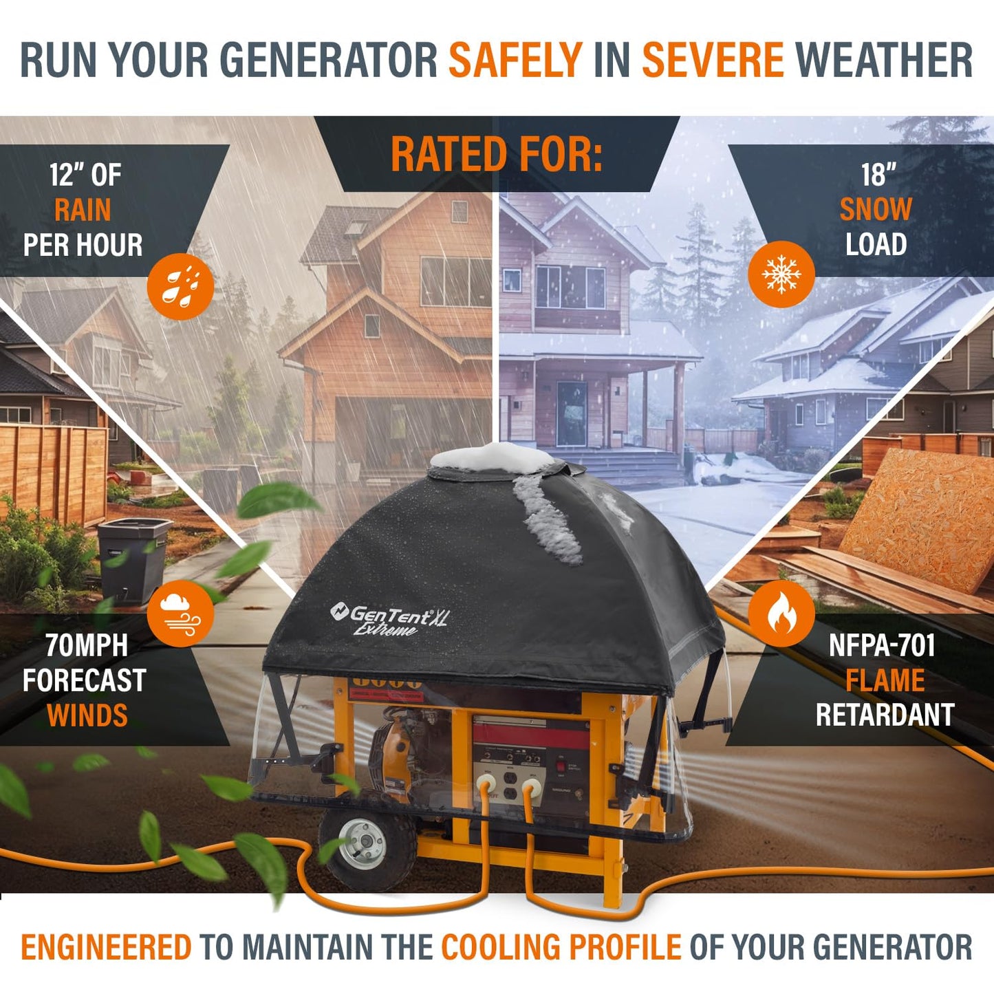 GenTent XL Open Frame Running Cover - Universal Adapter Kit Generator for Larger Generators Tent (Onyx, XL - Extreme)