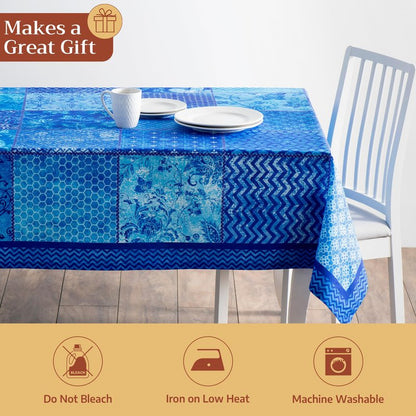 Maison d' Hermine Table Cloth Rectangle Table 100% Cotton 60 x 120 Inches Tablecloth Reusable Decorative for Dining Kitchen Room Farmhouse Home Gifts for Mothers Day Spring Summer - Indigo Love