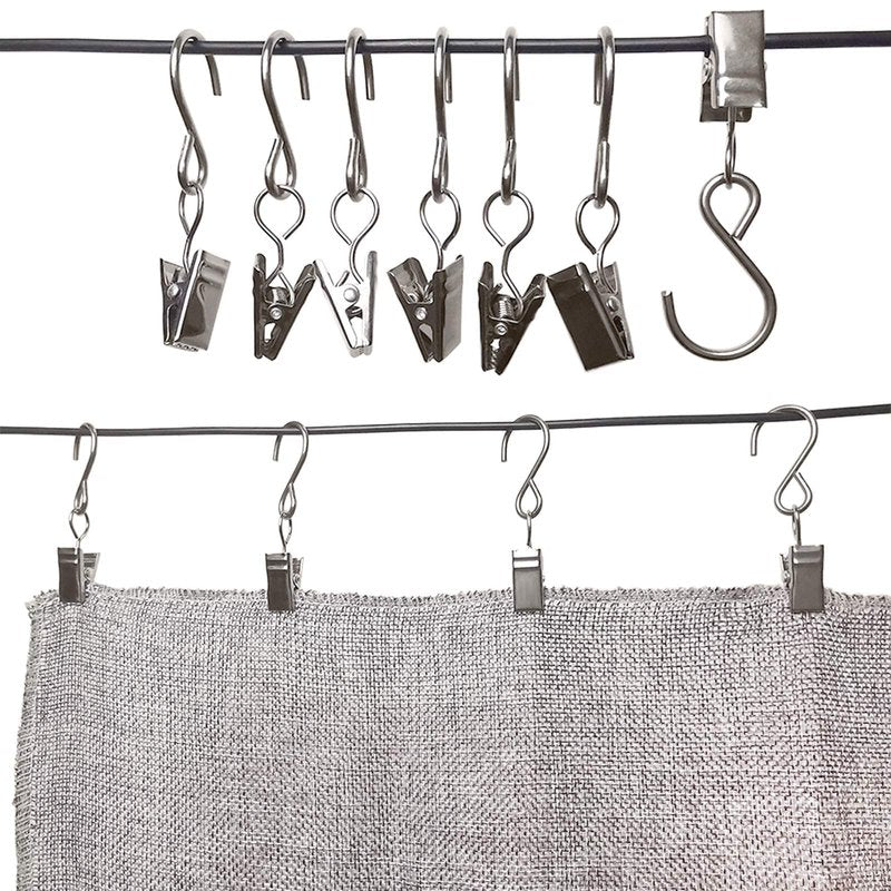 AMZSEVEN Stainless Steel S Hooks Curtain Clips, 50 Pack Hanging Party Lights Clips, Hangers Gutter Photo, Art Craft Display, 2.4 Inch Long, Silver
