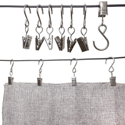AMZSEVEN Stainless Steel S Hooks Curtain Clips, 50 Pack Hanging Party Lights Clips, Hangers Gutter Photo, Art Craft Display, 2.4 Inch Long, Silver