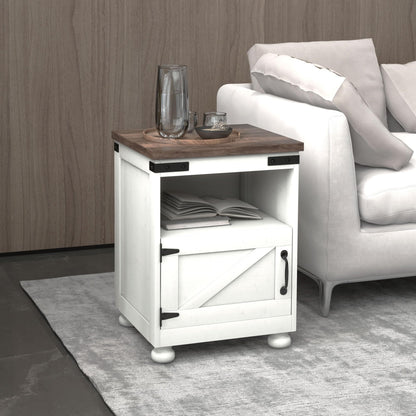 HOMCOM Small Side Table with Storage, Farmhouse End Table with Open Shelf and Cupboard, Modern Sofa Table with Wood Legs for Living Room, White