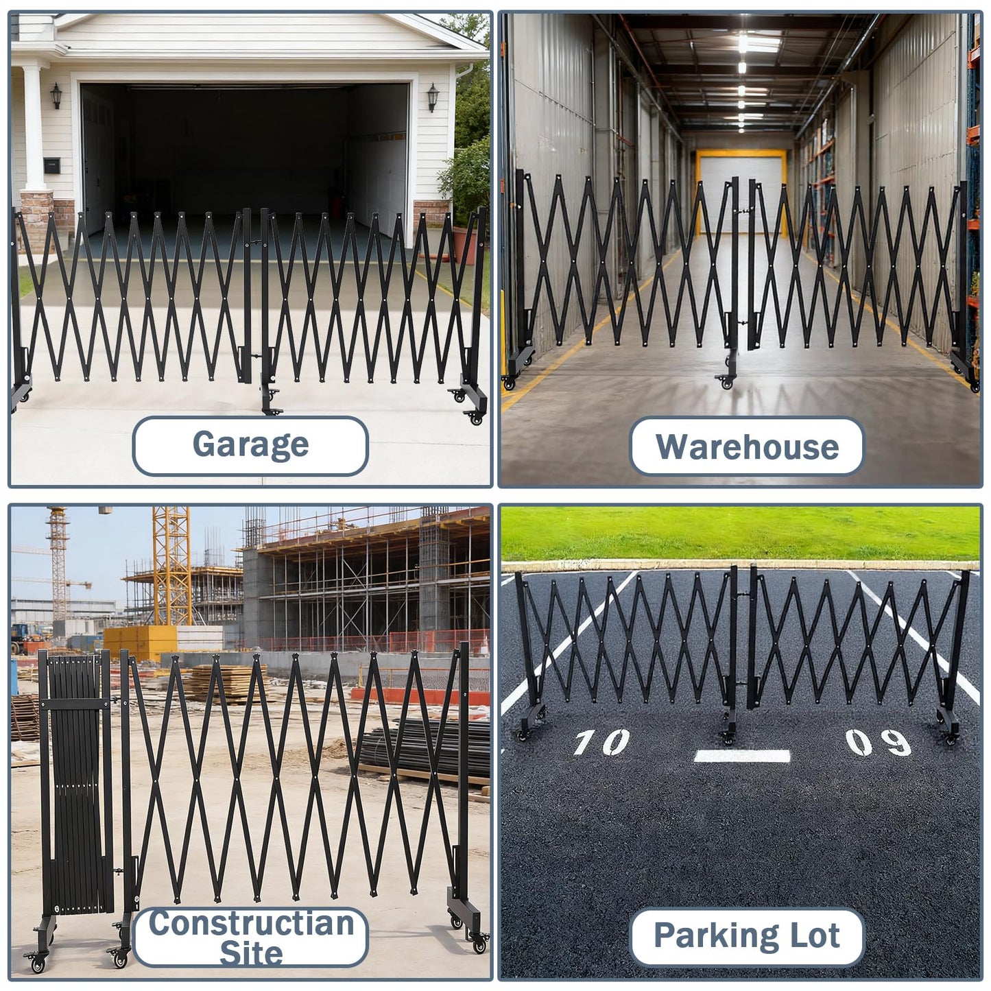23.5FT Industrial Metal Expandable Barricade，Retractable Traffic Fence with Casters, Folding Security Gate，Portable Barricade Gate for Construction Area, Traffic Control, Cordon(Black