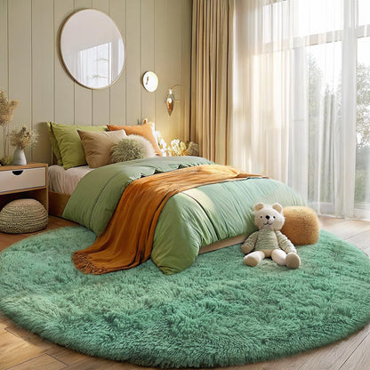 OLANLY Round Mint Green Area Rug - Soft, Fluffy, Machine Washable 8 ft Circle for Bedroom & Living Room Decor