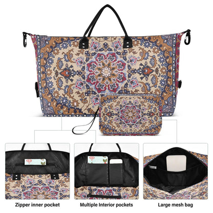 Aflyko Travel Duffel Persian Carpet Tribal Mandala Sport Tote Gym Weekender Overnight for Men Women Flight Approved Carry On Fitness Dance Go-To Daily, Medium