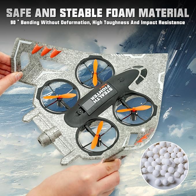 A ALPHA 3-in-1 RC Jet Plane Remote Control Airplane – Air Land &amp Water RC Airplane Fighter Jet Drone Toy for Kids &amp Adults