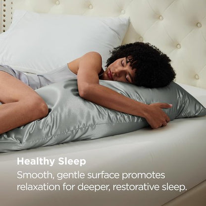 Bedsure Satin Body Pillowcase - Cooling Silk-Like Cover for Hair & Skin | Grey, 20x54 Inches