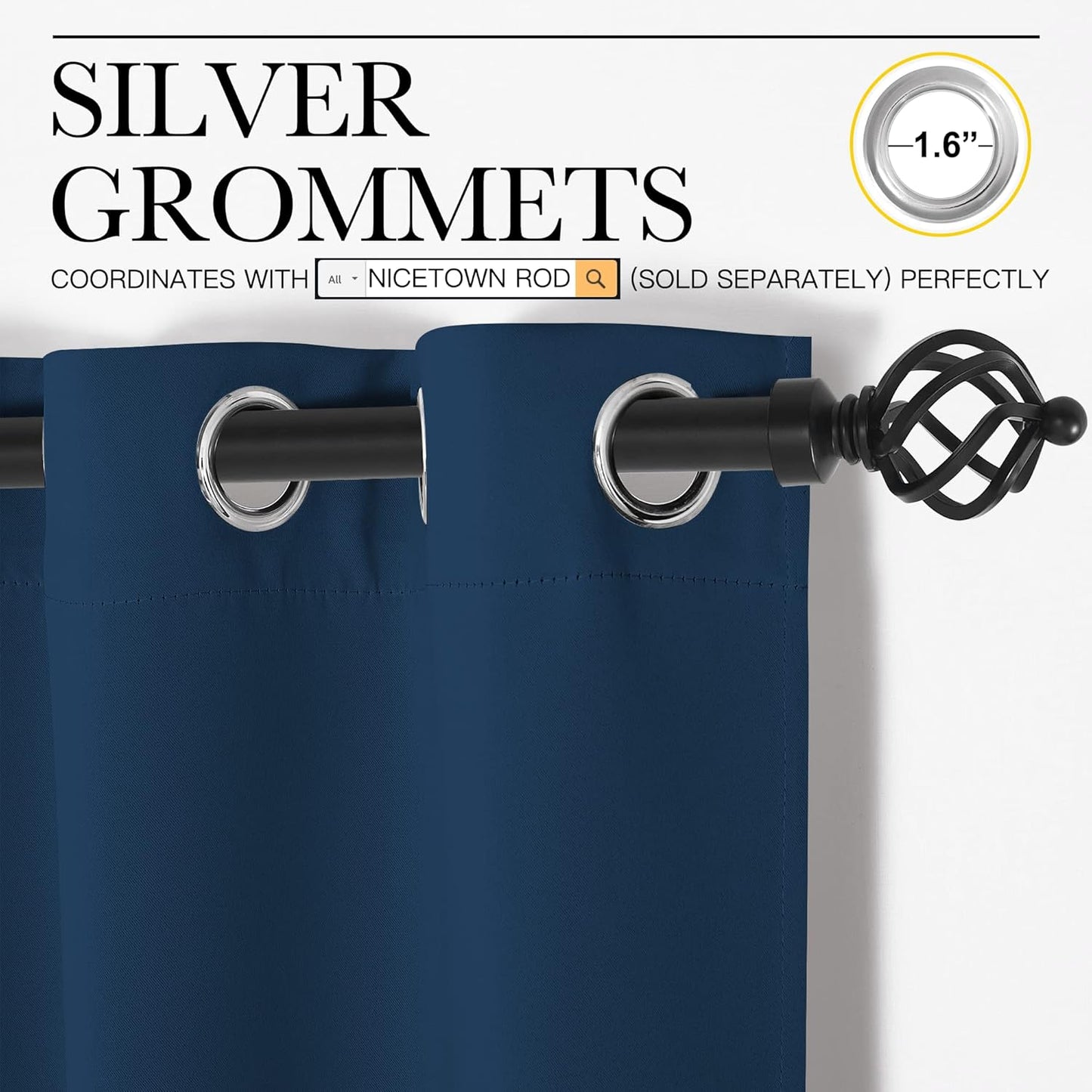 NICETOWN Blackout Curtains for Patio Glass Doors - Moroccan Blue, 42" Wide x 90" Long, Privacy Drapes