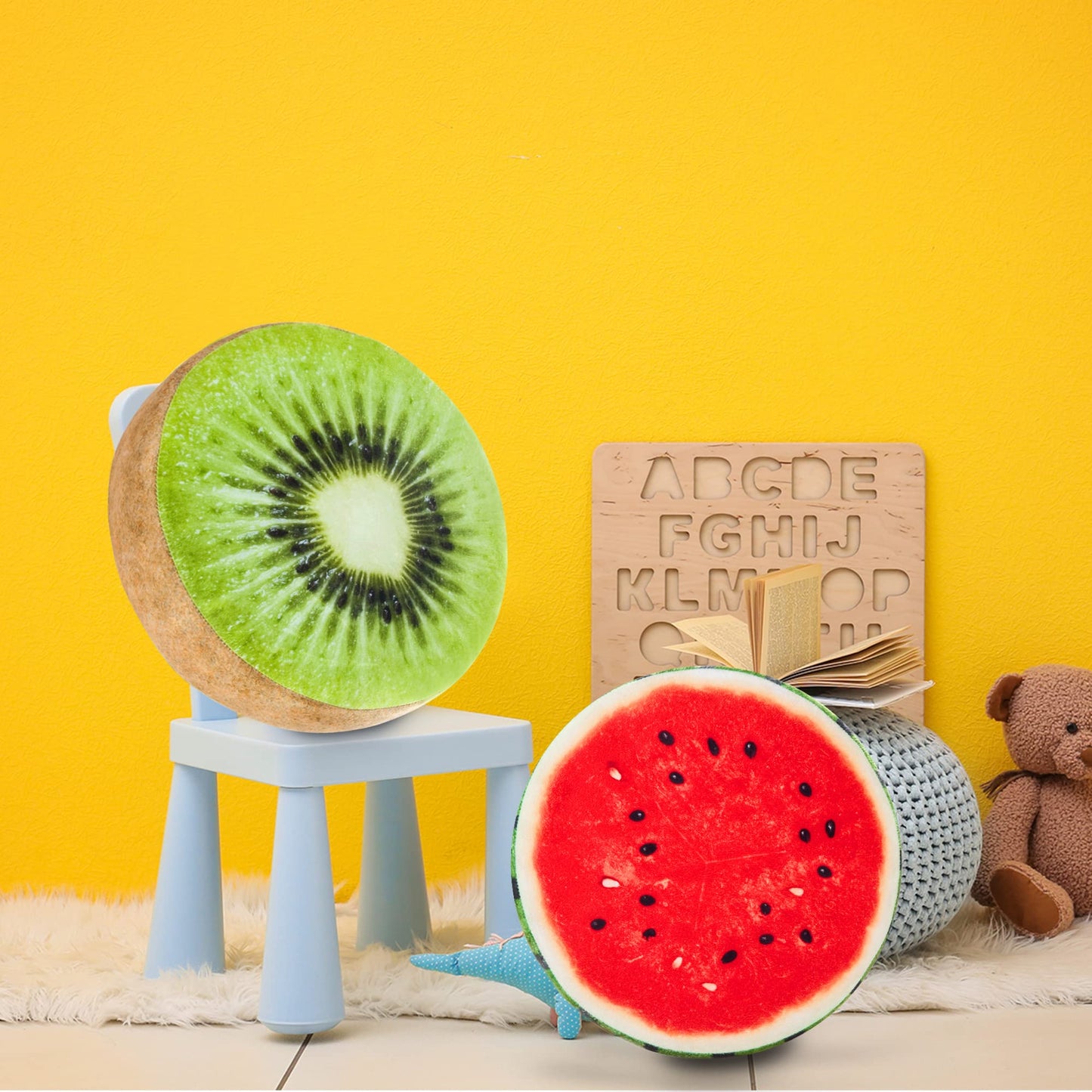 HYSEAS Round Throw Pillows 14 Inch Watermelon, 3D Print Decorative Plush Funny Fruit Stuffed Cushions Toy Seat Pad for Couch, Chair, Floor, Sofa, 2 Pack