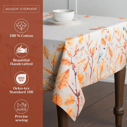 Maison d' Hermine Table Cloth Rectangle Table 100% Cotton 60 x 108 Inches Fall Tablecloth Reusable Everyday Use for Thanksgiving Christmas Decorations Dining Farmhouse Party (Oak Leaves)