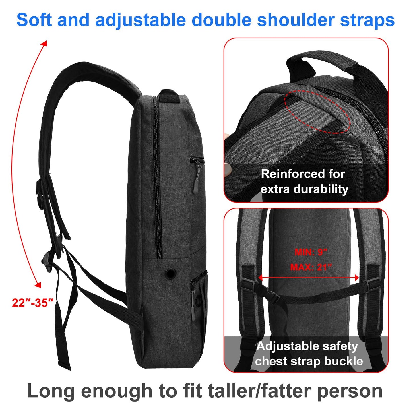 iGuerburn Oxygen Tank Backpack Size D, Portable Oxygen Backpack for D/M15 JD/M22 Cylinder Bag O2 Tank Carrier Holder for Travel (Black)