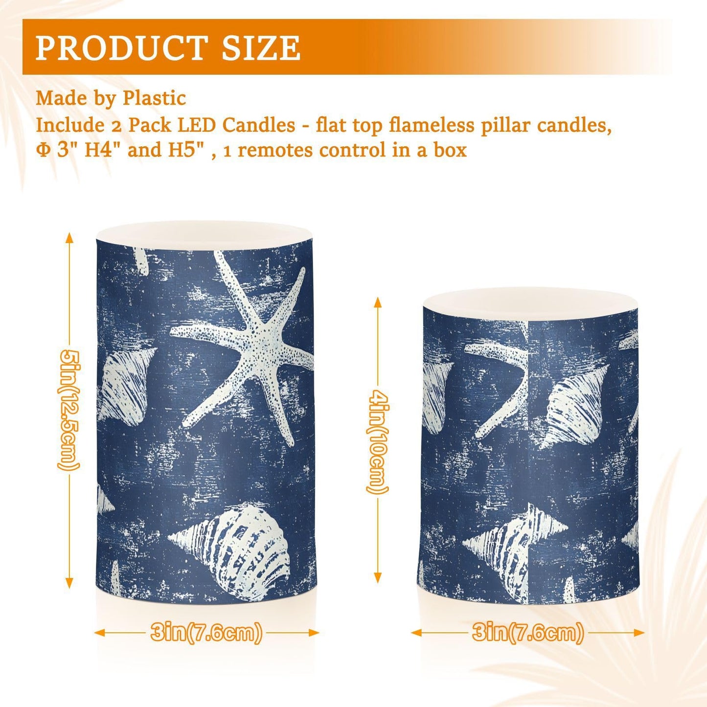 ALAZA Flickering Flameless Candles Navy Seashore Nautical Coastal Battery Operated Candles with Remote Timer LED Pillar Votive Candles Set of 2 for Holiday Decor