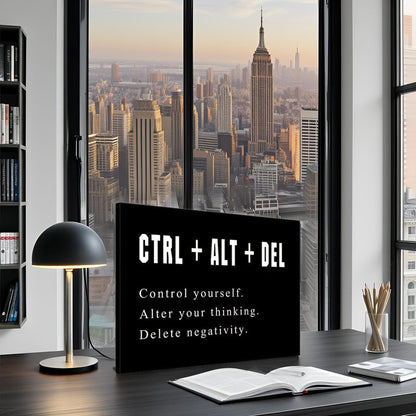 Large Black Motivational Wall Art Artwork Motto Control Alt Delete Office Positive Quotes Canvas Print Inspirational for Office Living Room Home Decor Framed 20x28inch