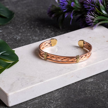 ALFIQ Handmade Copper Brass Cuff Bracelet for Men, Twisted Weave Pattern, Dark Copper (Copper Weave)