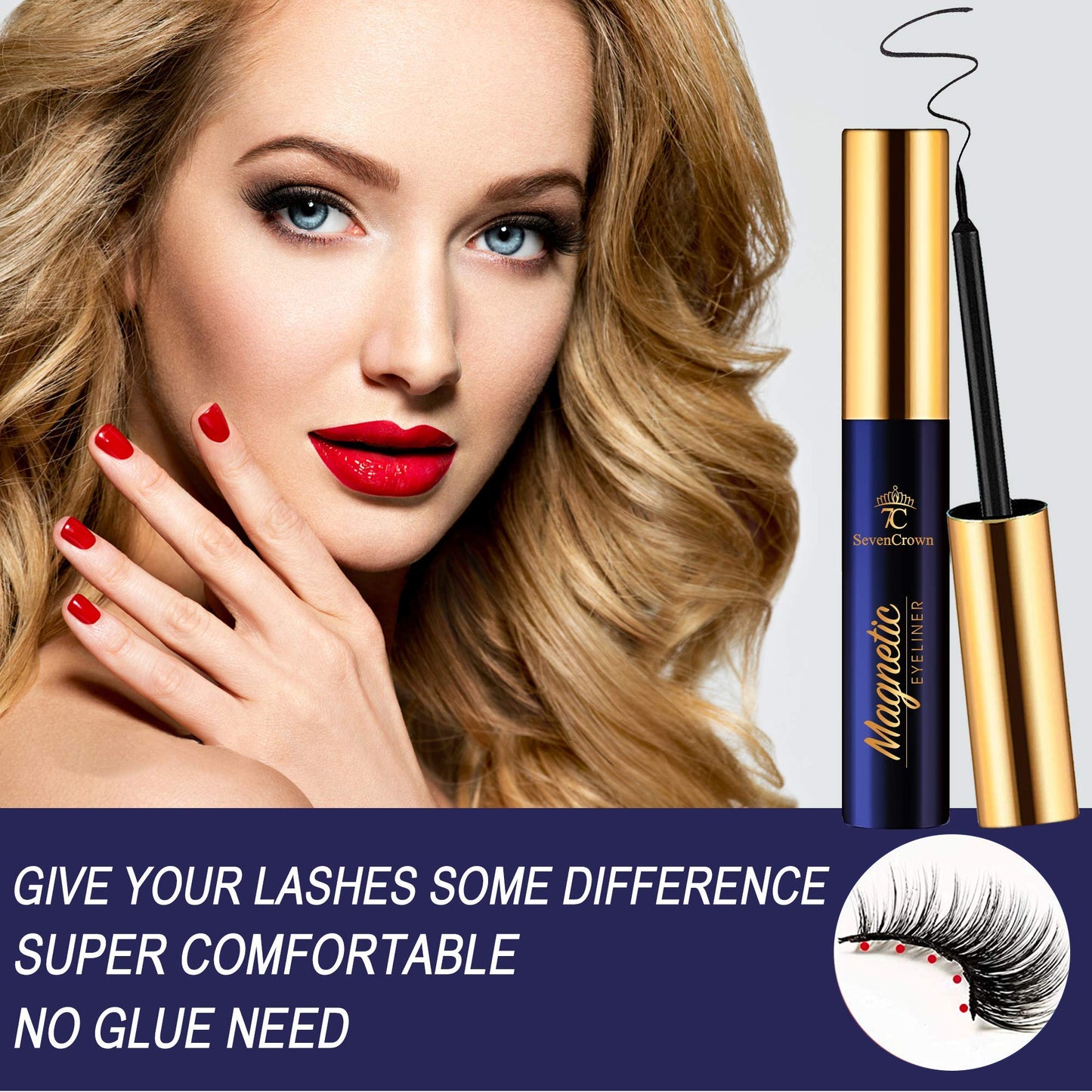 Magnetic Eyelashes with Eyeliner Kit - SevenCrown Magnetic Lashes Natural Looking with 4 Tubes of Magnetic Liner Upgraded,Waterproof,Long Lasting - 10 Pairs Reusable Magnetic Eyelash Kit with Applicator, Easy to Apply.