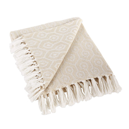 DII Modern Cotton Geometric Blanket Throw with Fringe for Chair, Couch, Picnic, Camping, Beach, & Keep Cozy with Everyday Use, 50x60, Off-White