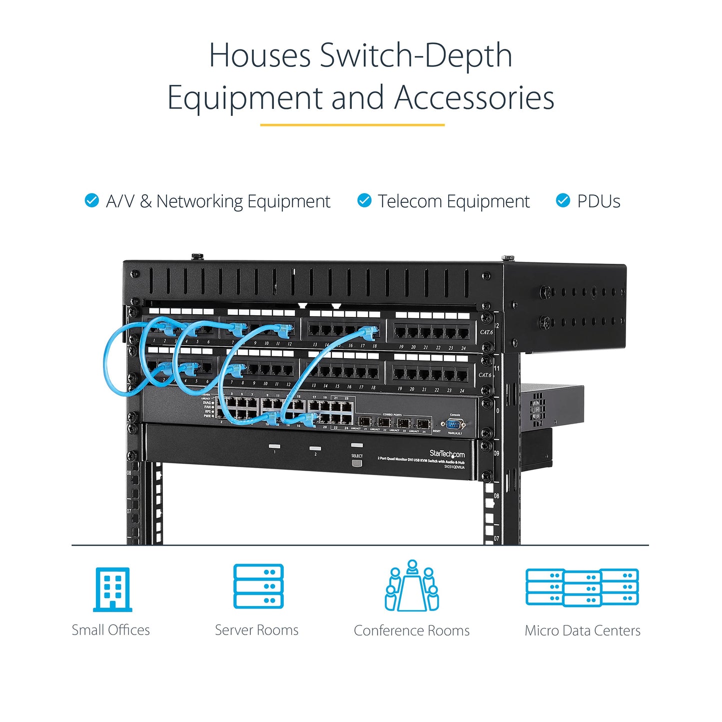StarTech.com 2-Post 12U Heavy-Duty Wall Mount Network Rack, 19" Open Frame Server Rack with Adjustable Depth, Wall Mount Data Rack for IT / AV / Patch Panel / Computer Equipment (RK12WALLOA)