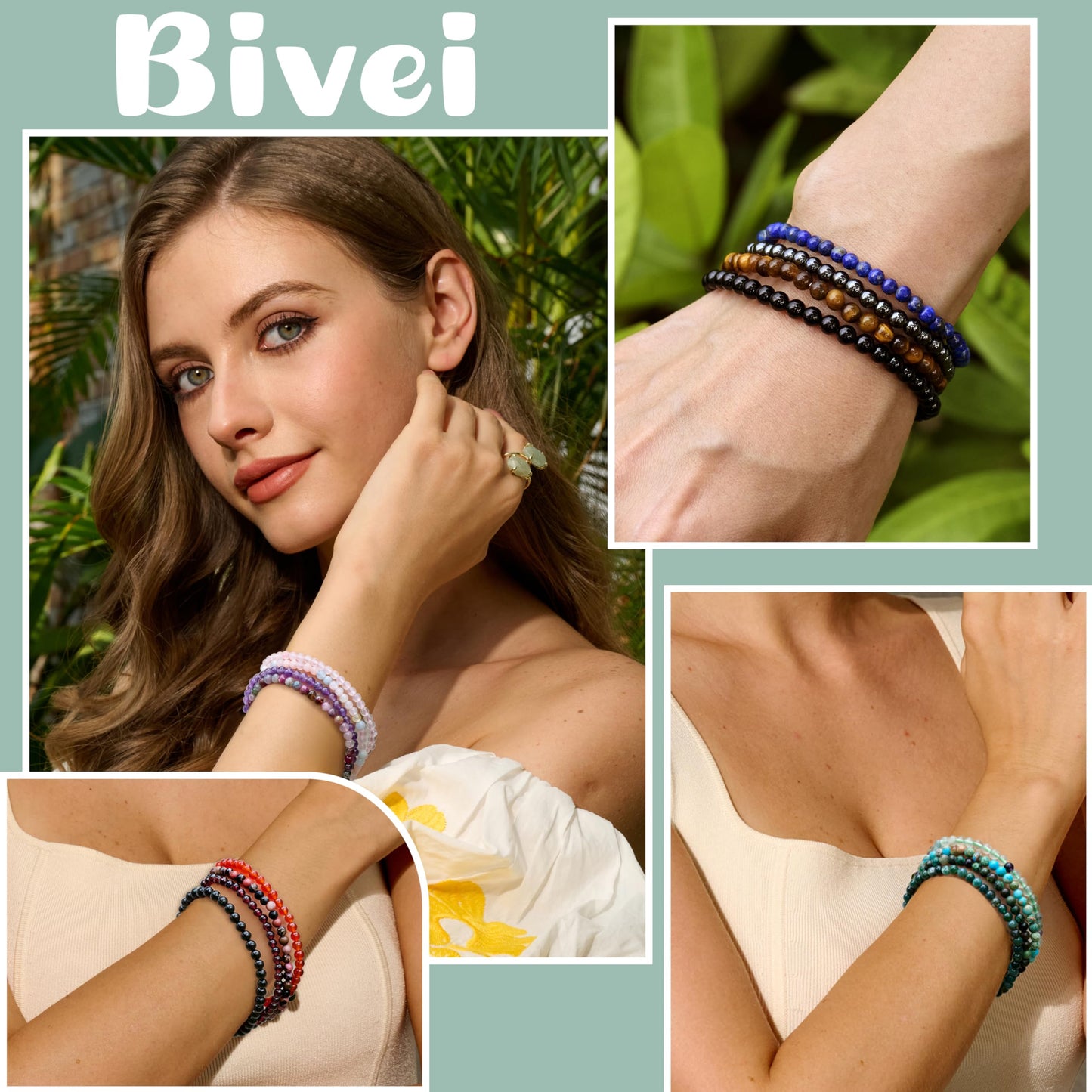 Bivei Lapis Lazuli - Wisdom - 4mm Beaded Bracelets for Women Handmade Semi Precious Natural Stone Stretch Elastic Jewelry Yoga Protection Gifts