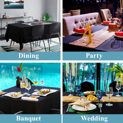 VidaFete 2 Pack 90*132inch Rectangle Tablecloth Polyester Table Cloth，Stain Resistant and Wrinkle Polyester Dining Table Cover for Kitchen Dinning Party Wedding Rectangular Tabletop Decoration(Black)
