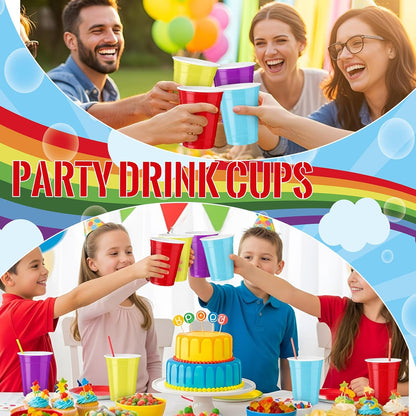 Reallnaive 12 oz Rainbow Color Disposable Plastic Party Cups - 100 Pcs Durable & Lightweight for Events | Home Use