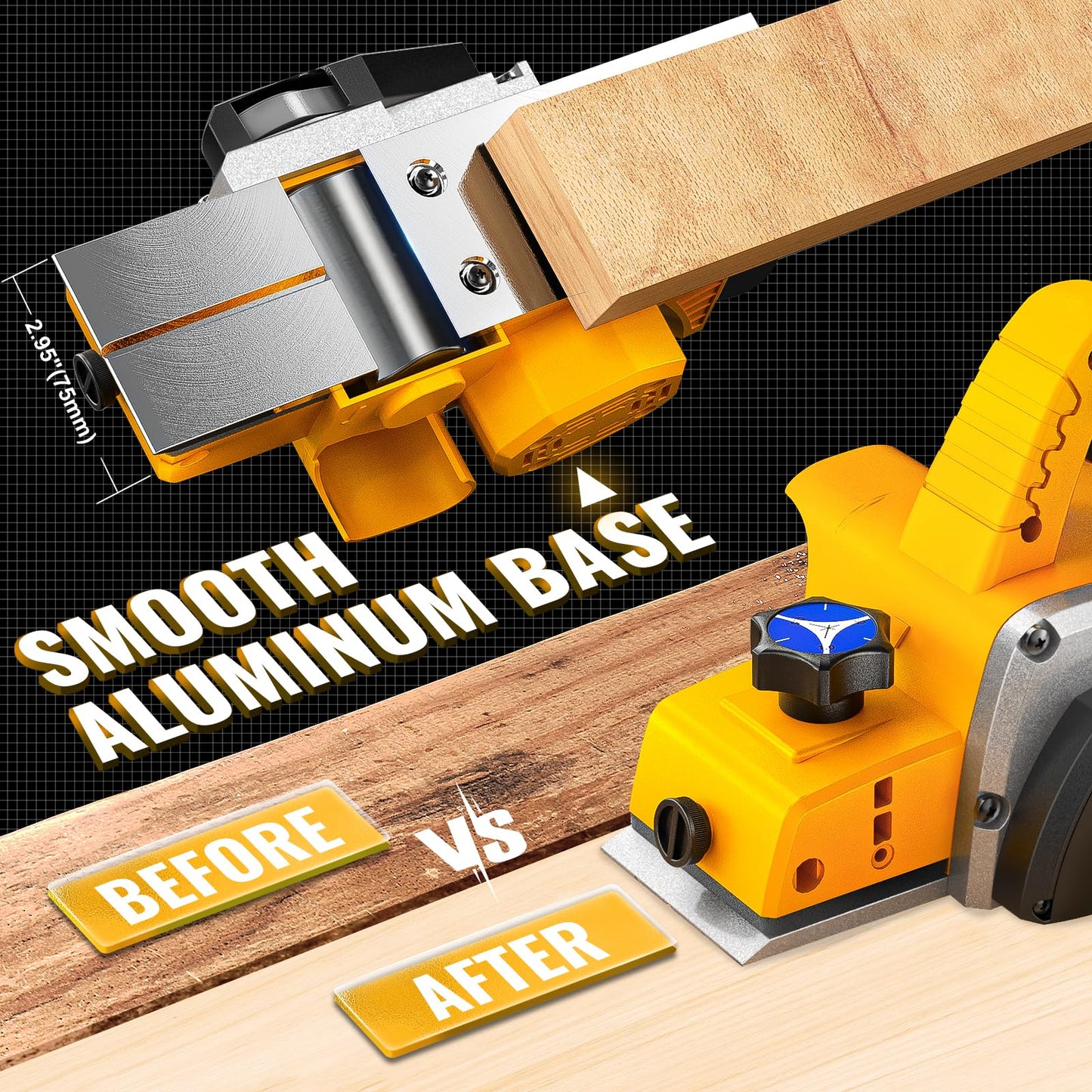 MtiolHig 30000 CPM Cordless Handheld Planer Compatible with DeWalt 20V Battery (Tool Only) 3-1/4 Inch Electric Planer - Power Hand Wood Planer for Woodworking, Carpentry, and Home DIY