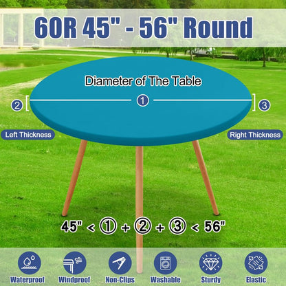Moosfor Round Spandex Tablecloth, Elastic Fitted Waterproof Tablecloths for 45"-56" Tables, Stretch Washable Picnic Table Cover for Camping, Dining, Indoor and Outdoor, Turquoise