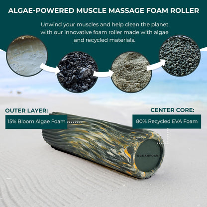 Oceanfoam Tidal Roller - Black Marbled - Muscle Massage Foam Roller for Back Pain & Stretching - Firm and Ergonomic Wide Wave Textured - Yoga, Athletics, & Wellness - Full Size, 20" x 5"