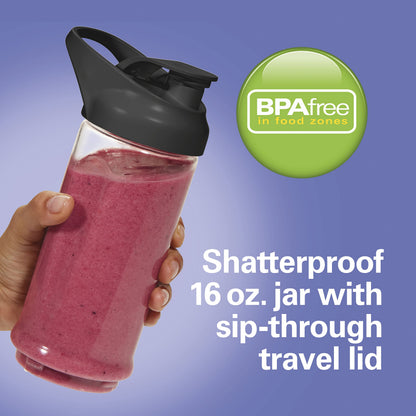 Hamilton Beach Mini Cordless Portable Personal Blender for Shakes and Smoothies, USB Rechargeable, 16 oz. Jar with Leakproof Travel Lid, 6 Stainless Steel Blades, Pink (51181)