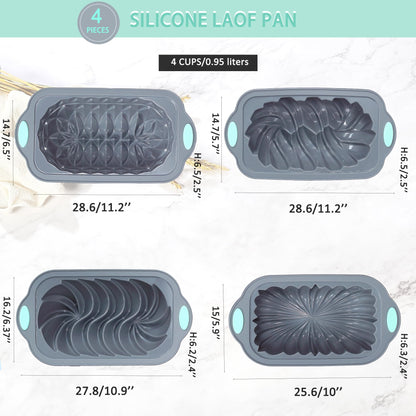 4 Piece Silicone Loaf Pan for Baking Bread, Non-Stick Kitchen Oven Bread Pan, Perfect for Banana Bread, Sandwich Bread, Pound Cake and Meatloaf, 4 Cups, Grey