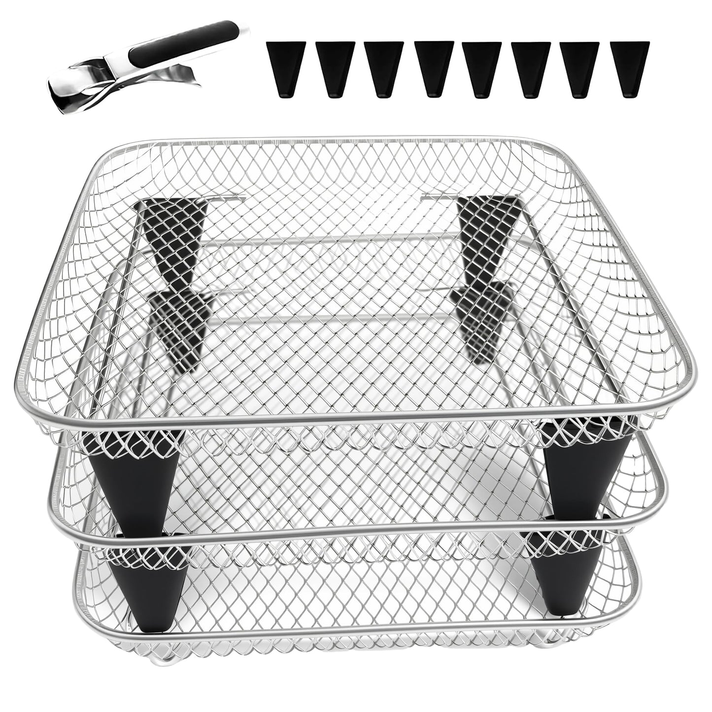 Upgrade 8inch Square Air Fryer Rack,Three Stacktable Dehydrator Rack,Square Air Fryer Accessories,Only Fit for Air fryer which inner size ≥8.7 inch(Square)