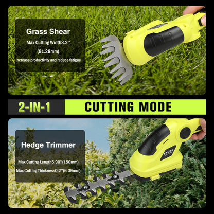 KITLUCK 8V Cordless 2-in-1 Grass Shear & Hedge Trimmer,Handheld Electric Grass Trimmer Hedge Shears/Grass Cutter Rechargeable,2000mAh Battery for Yard, Garden, Lawn Care