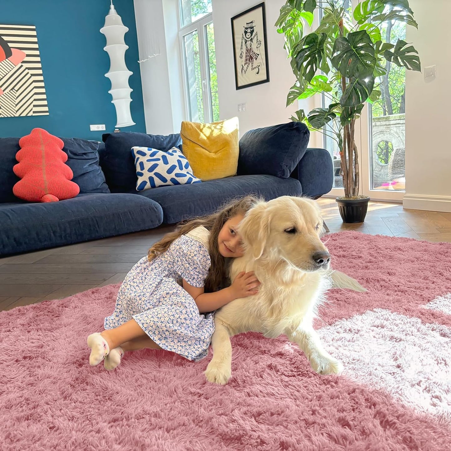 OLANLY Soft Fluffy Shaggy Runner Rugs - Machine Washable Indoor Carpet for Bedroom & Hallway | Pale Pink