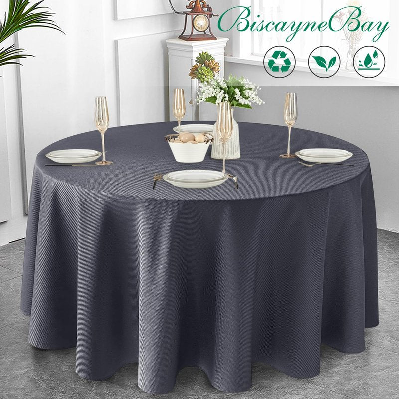 Biscaynebay Textured Fabric Round Christmas Table Cloths 108", Burgundy Water Resistant Washable Folding Table Covers for Dining, Kitchen, Wedding, Parties Machine Washable