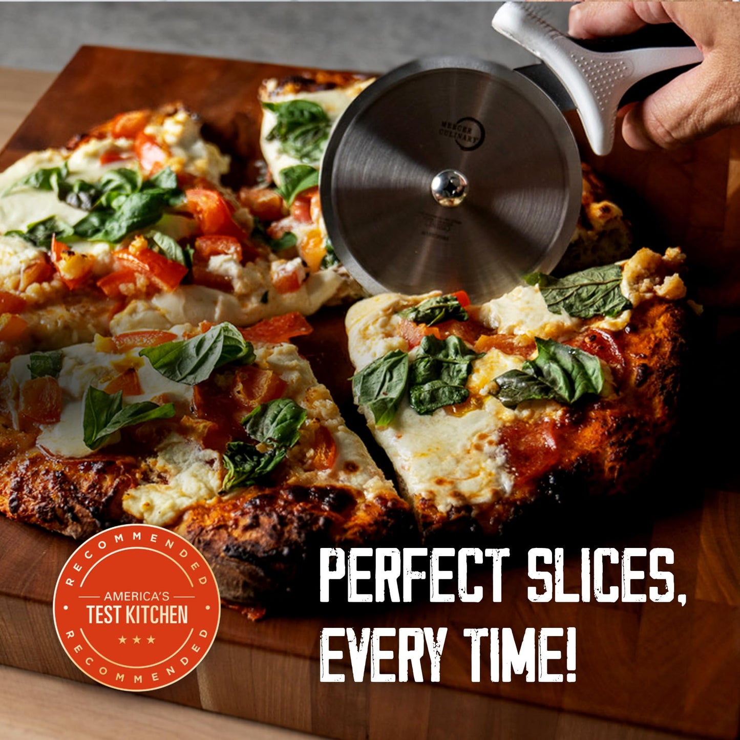 Mercer Culinary Millennia Pizza Cutter with Black Handle, 4 Inch Wheel, Stainless Steel