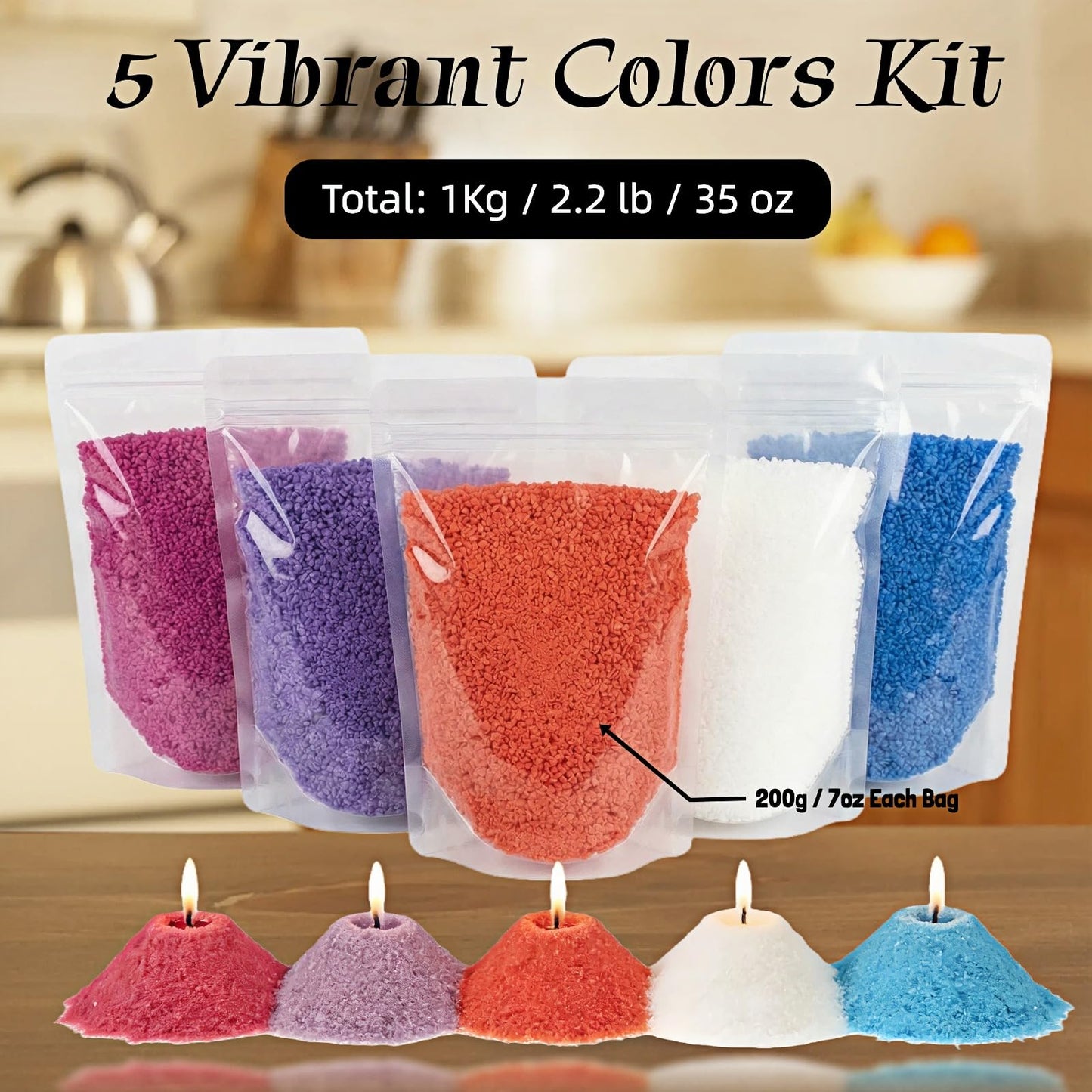 2.2LB Coconut Wax Beads for Candle Making - 35oz Organic Natural Clean Burning Wax - All-in-One Kit with 5 Colors, 20 Wicks & 3 Holders - Eco-Friendly Non-Toxic Wax for DIY Hobbyists