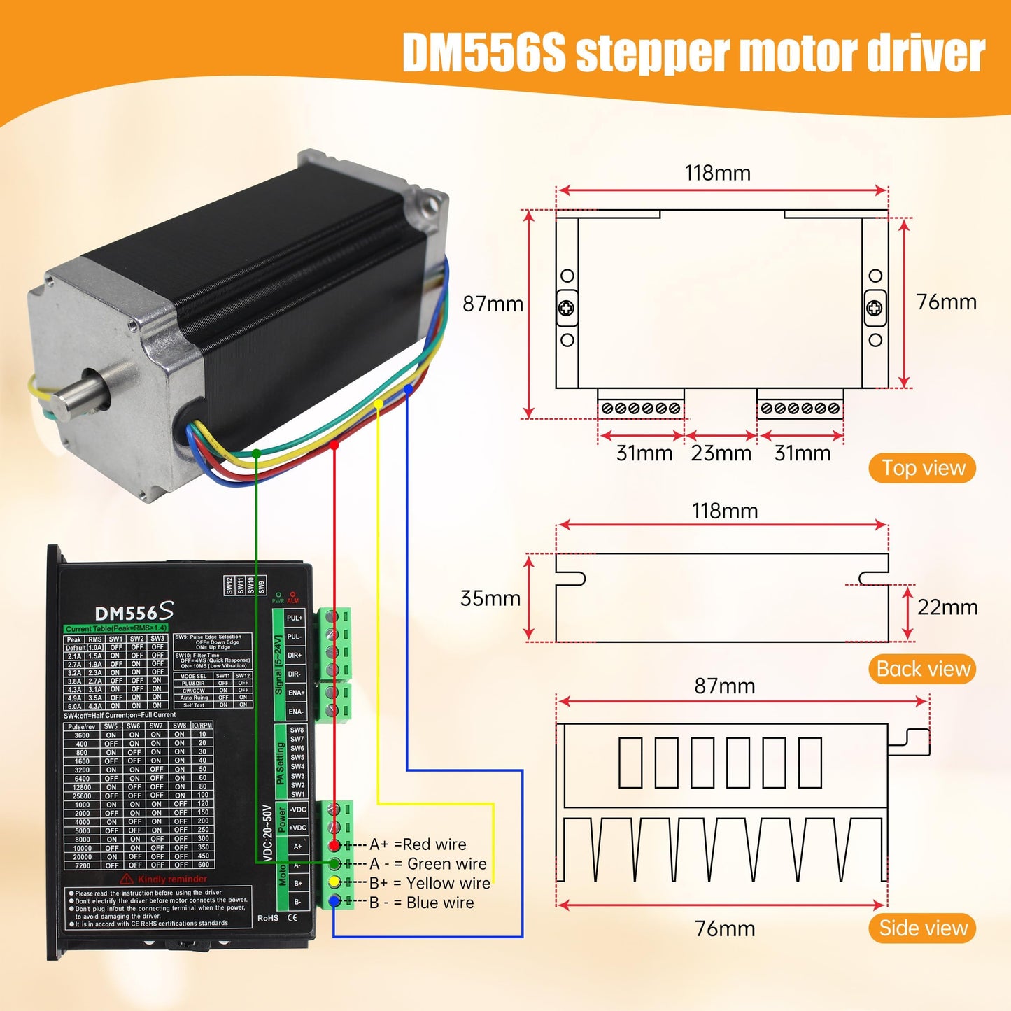 RATTMMOTOR 4 Axis Nema 23 Stepper Motor Kit,3A 425oz.in 112mm Motor Driver,Mach3 Motion Control Card 4 axis USB CNC Controller Kit,36V DC Power Supply for CNC Router Engraving Machine