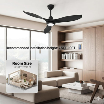 Ensenior 52 Inch Smart Ceiling Fans with Lights and Remote, Control via Alexa Google Voice App, 3000K-6000K Dimmable LED 6-Speed Reversible DC Motor Black Ceiling Fan for Bedroom Living Room, 3 Blades