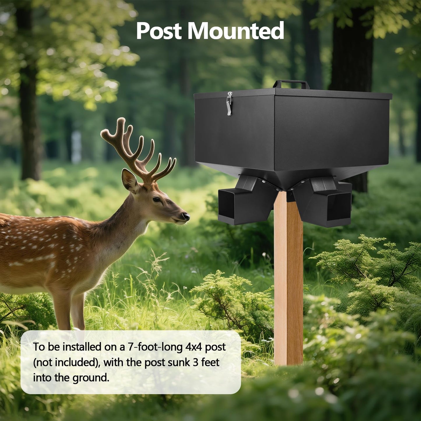 YeeJinHong Portable 80LB Gravity Deer Feeder,Heavy Duty Metal Automatic Deer Feeder with 4 Feed Ports,Weatherproof for Wildlife Hunting & Backyard Game