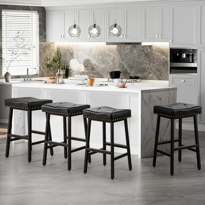 VECELO 25 inch Counter Height Stools for Kitchen Island, 3.3'' Thick PU Upholstered Saddle Seats, Backless Bar Chairs with Metal Base, Black