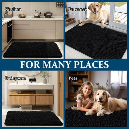 OLANLY Dog Door Mat - Absorbent Non-Slip Mud Mat for Dogs | Quick Dry Chenille, 70x46, Black